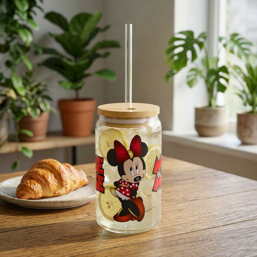 Minnie Mouse 16oz Sipper Glass with Bamboo Lid & Straw