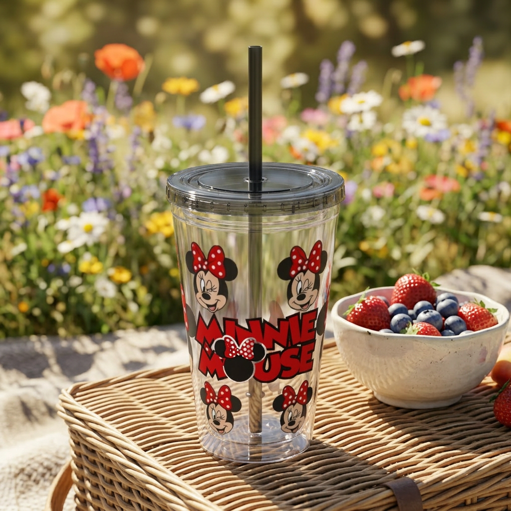 16oz Character Straw Tumbler – Red Polka Dot Bow Design