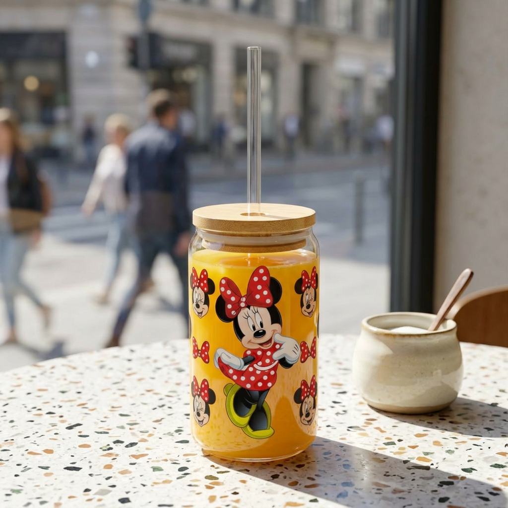 Minnie Mouse 16oz Sipper Glass with Straw – Cute Polka Dot Disney Drink Jar