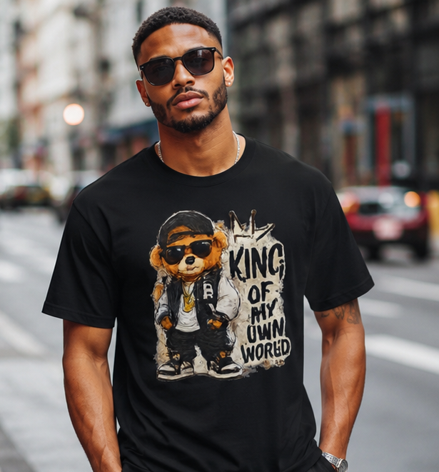 T-Shirt — 'King of My Own World' Cute Bear Graphic Tee