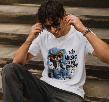Music Is My Therapy T-Shirt — Teddy Bear Rapper Graphic Tee