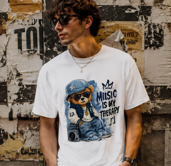 Music Is My Therapy T-Shirt — Teddy Bear Rapper Graphic Tee