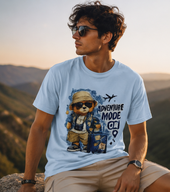 Adventure Mode On T-Shirt — Cute Travel Bear Graphic Tee
