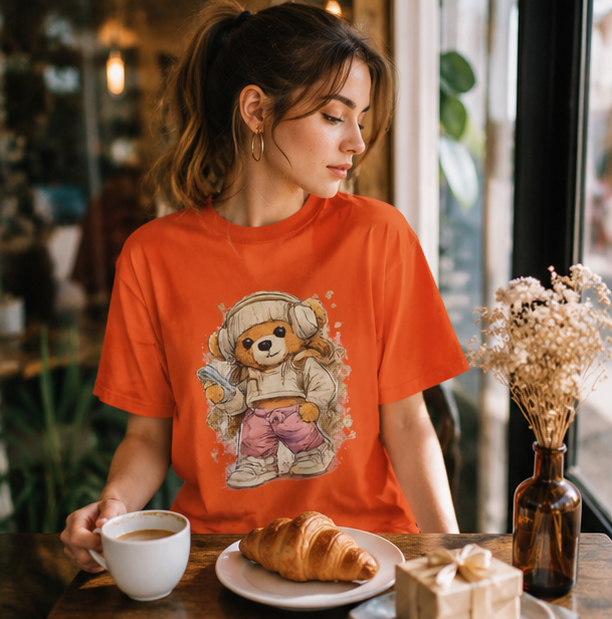 Cute Bear in Cozy  with headphone Outfit T-Shirt