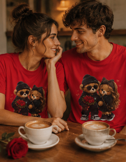 Cute Couple Bears unisex T-Shirt - Romantic Valentine’s Day Graphic Tee with Teddy Pair Holding Roses