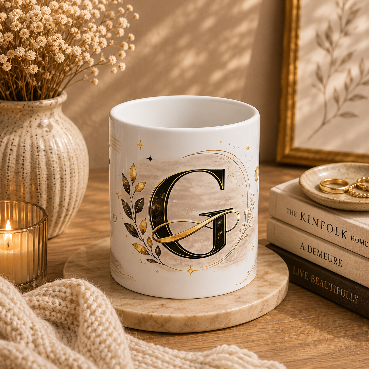 Monogram G Ceramic Mug — Elegant Gold Letter G Coffee Cup