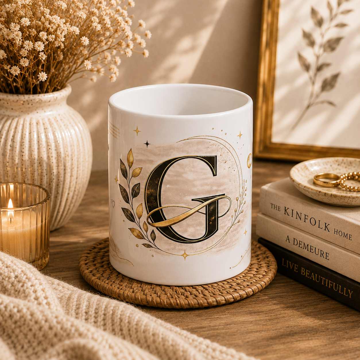 Monogram G Ceramic Mug — Elegant Gold Letter G Coffee Cup