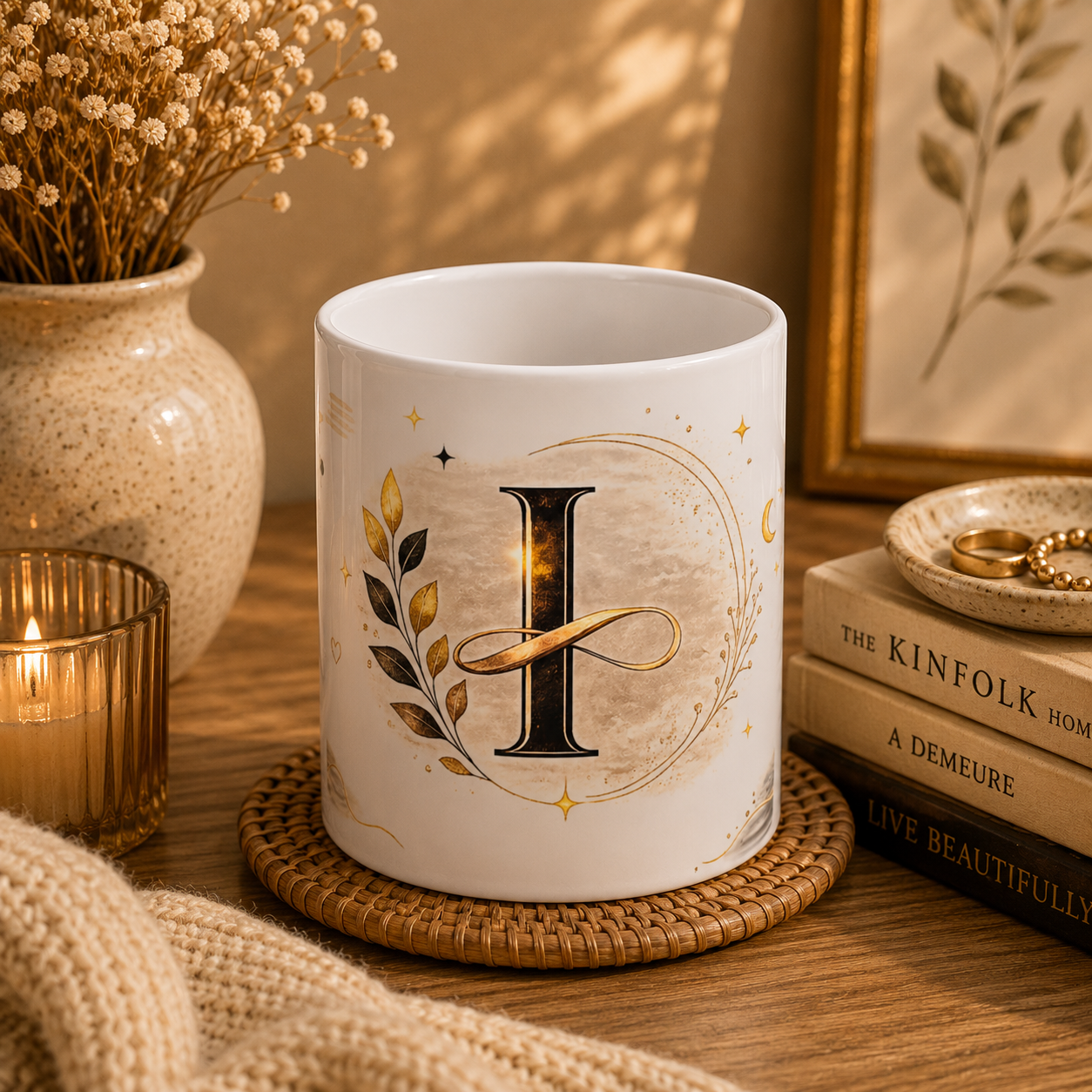 Monogram Mug - Elegant Letter H Ceramic Coffee Cup