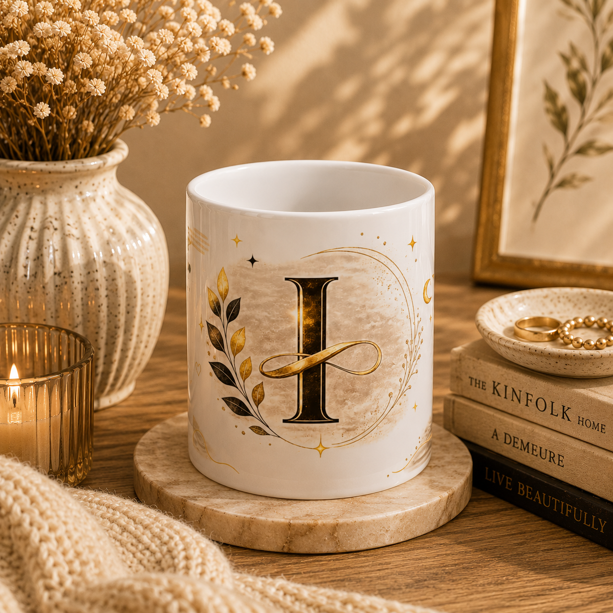 Monogram Mug - Elegant Letter H Ceramic Coffee Cup