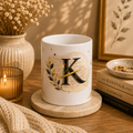 Monogram K Ceramic Mug — Gold Floral Initial Coffee Cup