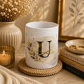 Monogram H Gold Laurel Ceramic Mug — Initial H Coffee Cup