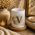 Monogram V Ceramic Mug — Elegant Gold Initial Coffee Cup