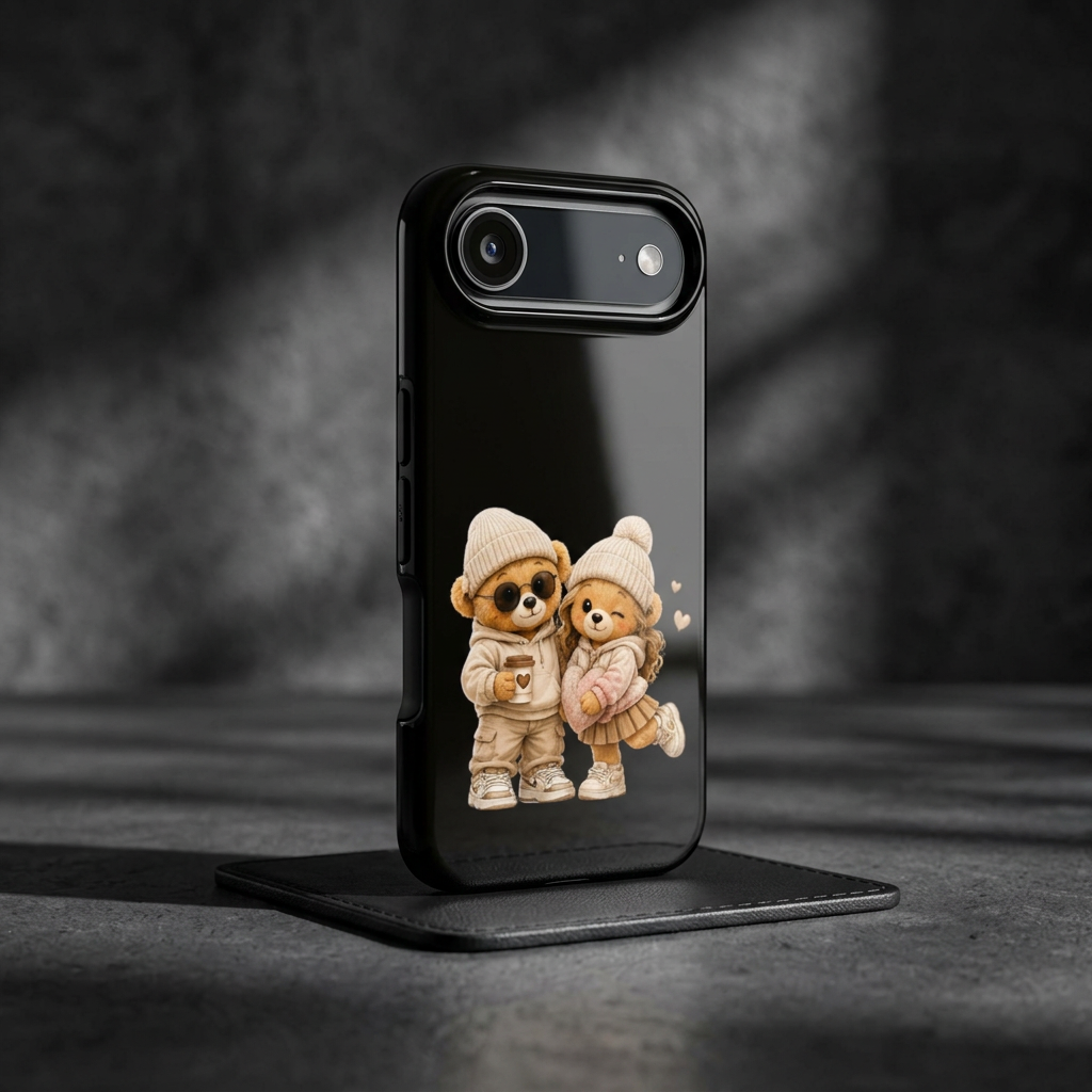 Cute Couple Bears Tough Phone Case — Cozy Winter Bear Phone Cover