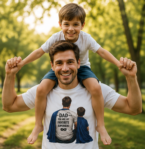 Dad Superhero T-Shirt – "Dad: My First Hero, Lifelong Friend" Father & Son Graphic Tee