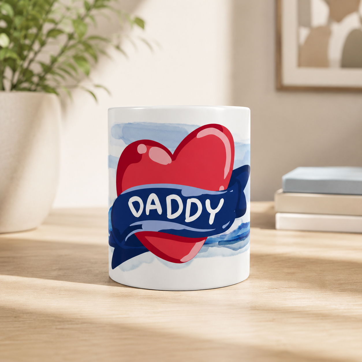Daddy Heart Ceramic Mug — Cute Tattoo-Style Dad Coffee Cup (11oz)