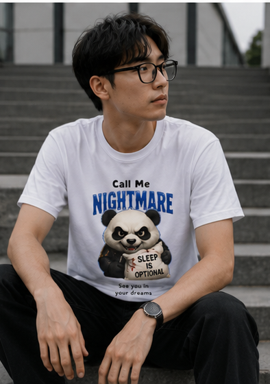 Call Me Nightmare Panda unisex T-Shirt — Cute Scary Graphic Tee (“Sleep Is Optional”)