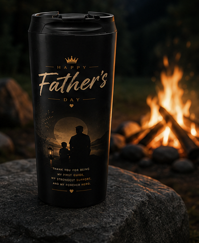 Father's Day Stainless Steel Travel Mug — 'Happy Father's Day' Silhouette Gift