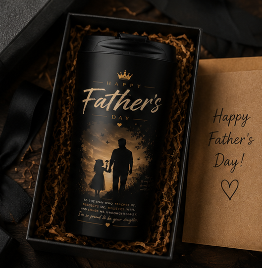 Father's Day Stainless Steel Travel Mug — 'Happy Father's Day' Silhouette Travel Tumbler