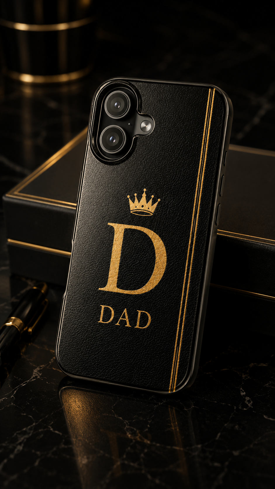 Dad Monogram Tough Phone Case — Black Gold Crown Initial