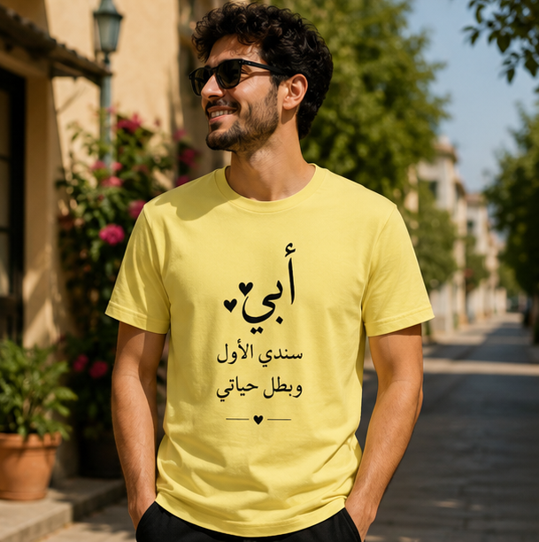 T-Shirt — Arabic "أبي" Father's Day Shirt: "أبي سندي الأول وبطل حياتي" Gift