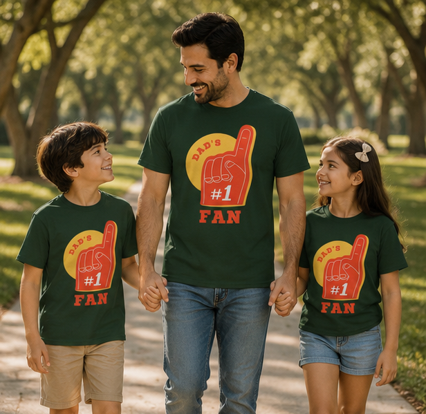 Kids Tee — "Dad's #1 Fan" Foam Finger Graphic