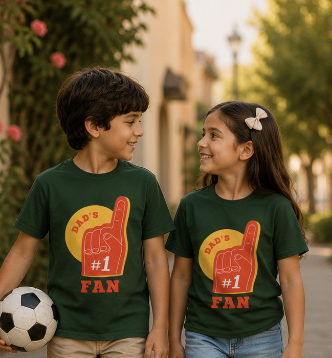 Kids Tee — "Dad's #1 Fan" Foam Finger Graphic
