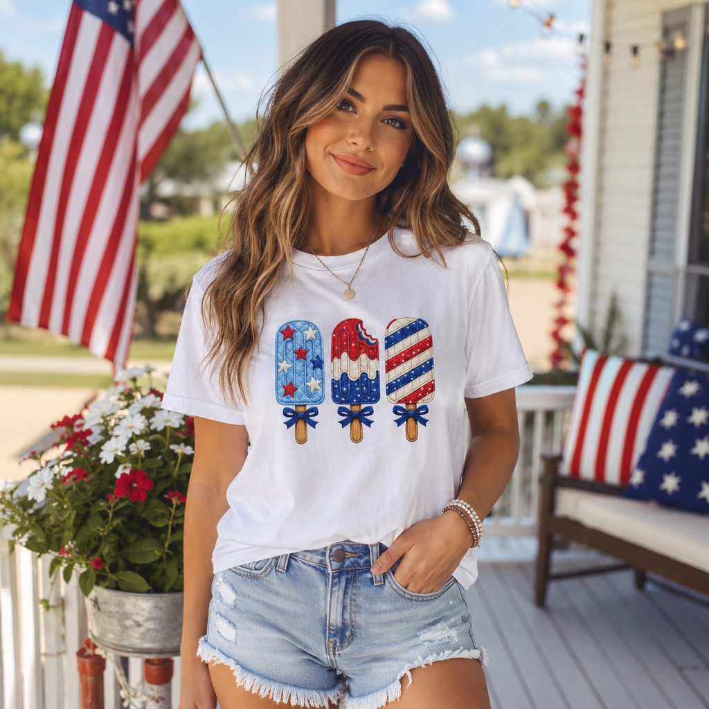 4th of July Popsicle T-Shirt — Patriotic Red White & Blue Tee