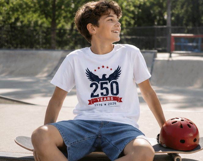 Kids Tee — "250 Years 1776–2026" Patriotic Eagle Independence Day Shirt