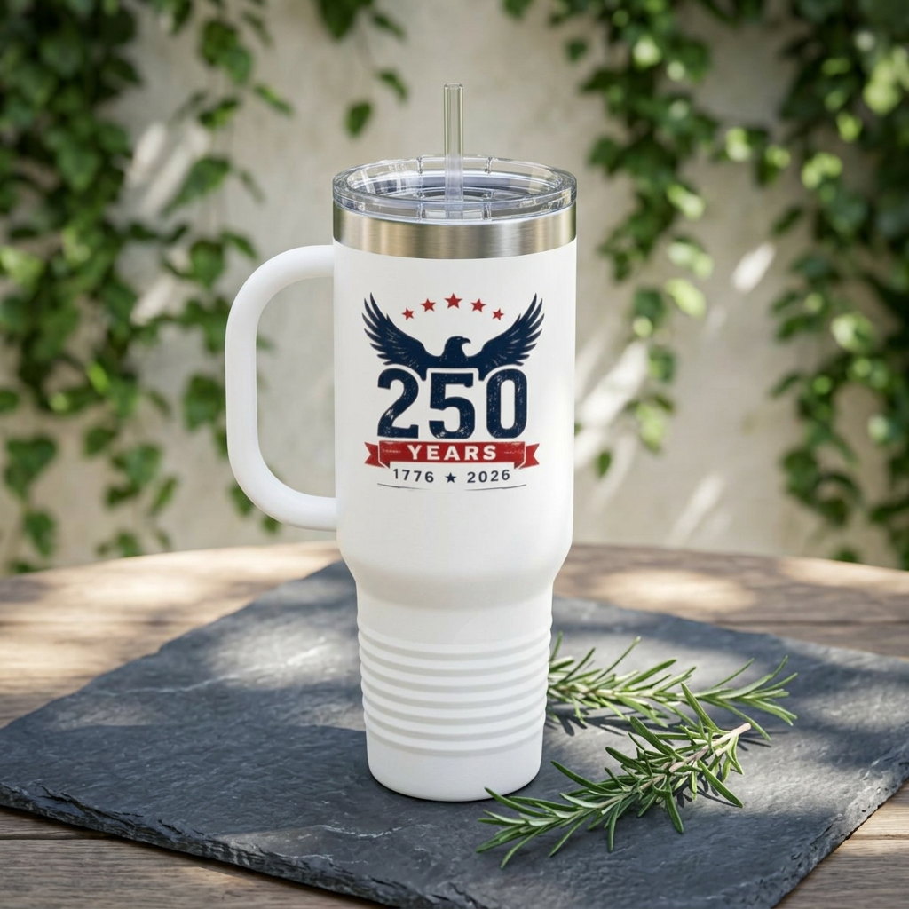 250 Years Commemorative 40oz Insulated Travel Mug — 1776–2026 Patriotic Eagle Design