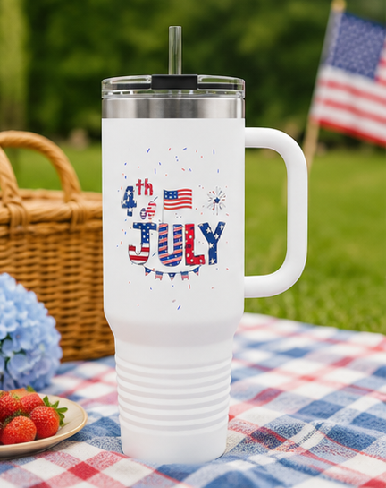 40oz Insulated Travel Mug — 4th of July American Flag Design