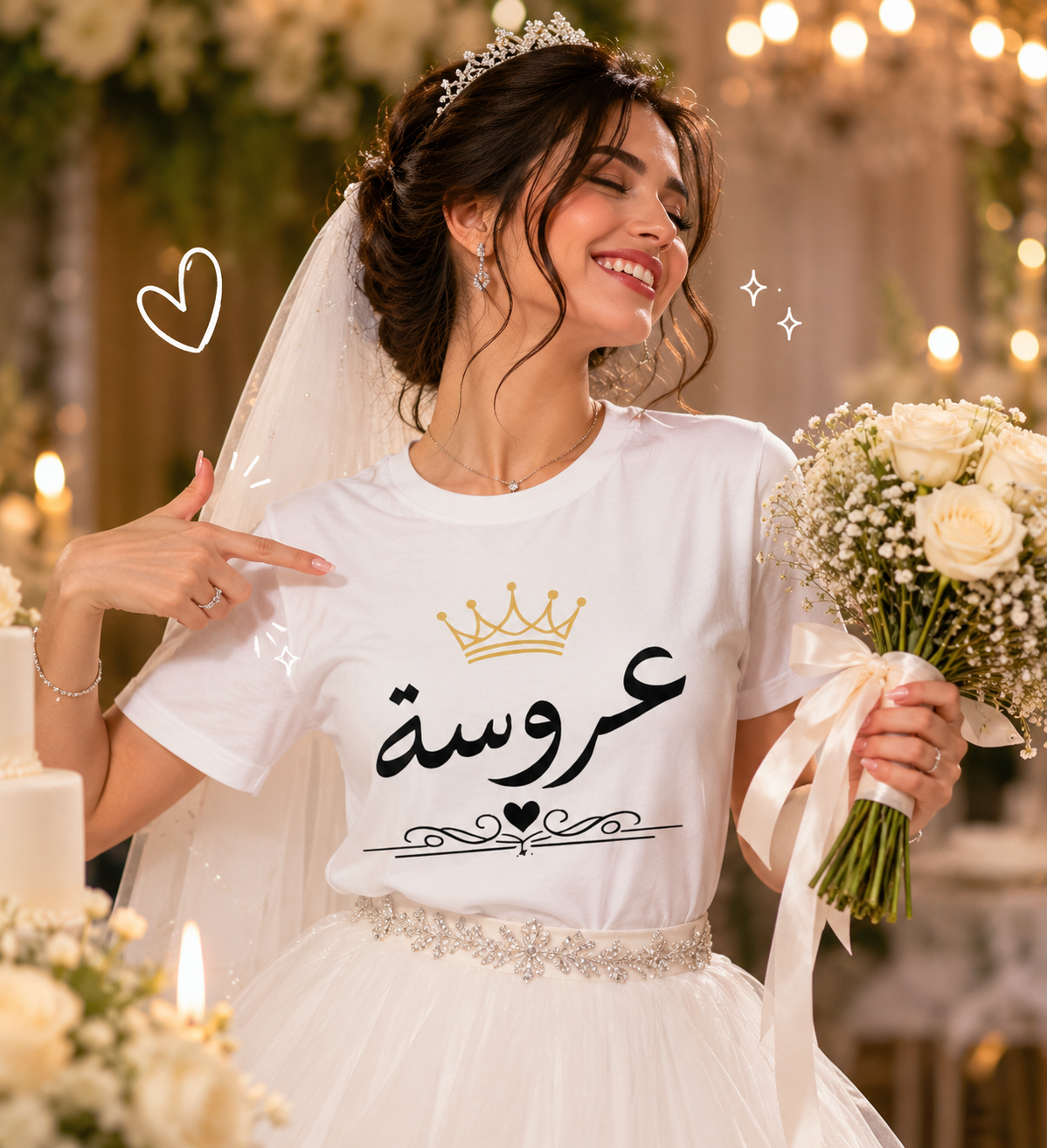 Bridal Arabic Script T-Shirt — عروسة with Gold Crown