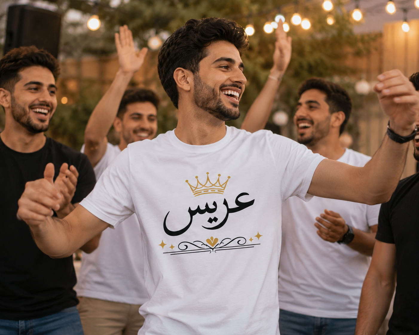 Arabic 'عريس' Groom T-Shirt — Crowned Wedding Tee for Grooms