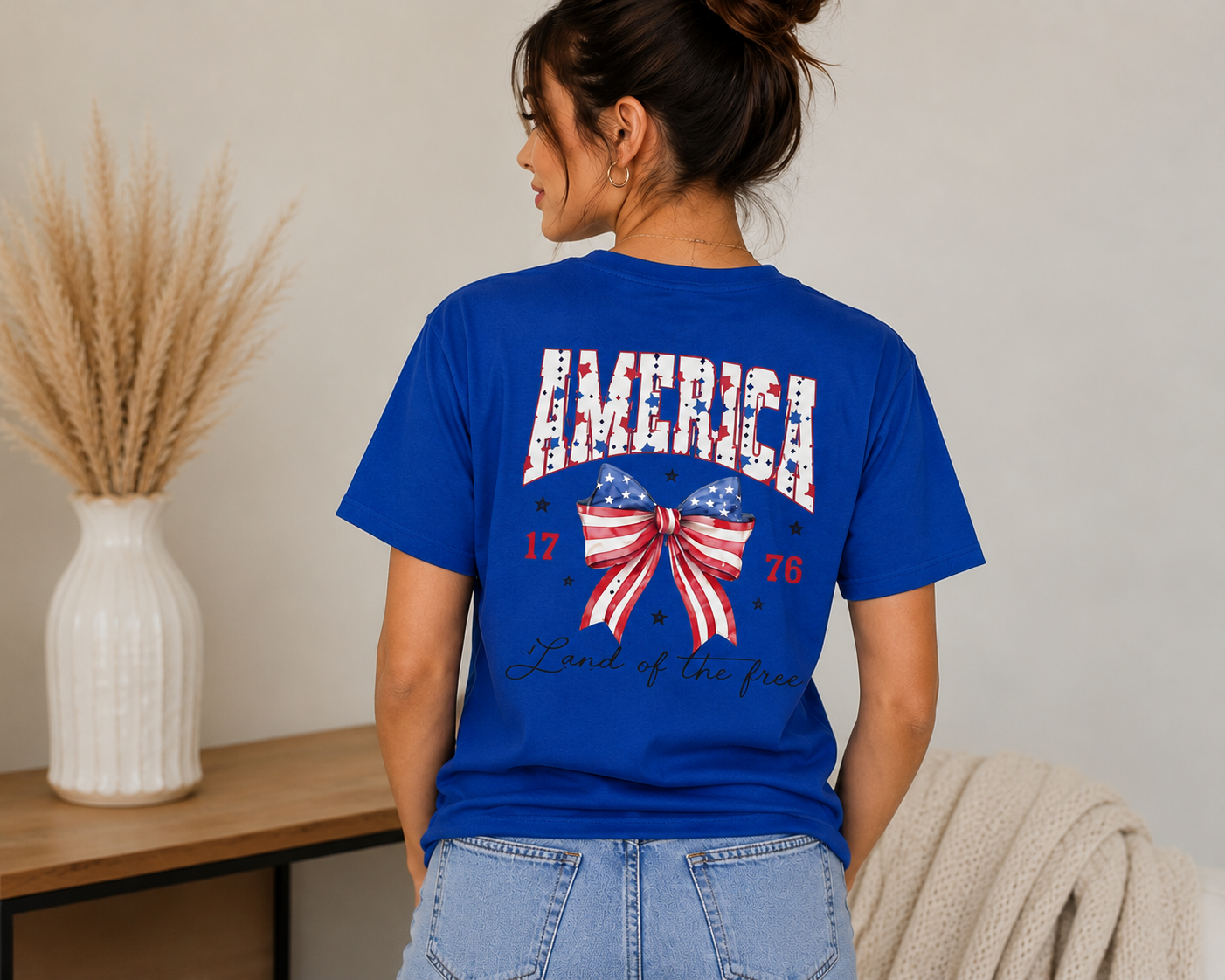 America Patriotic T-Shirt – USA Flag Bow Fourth of July Tee