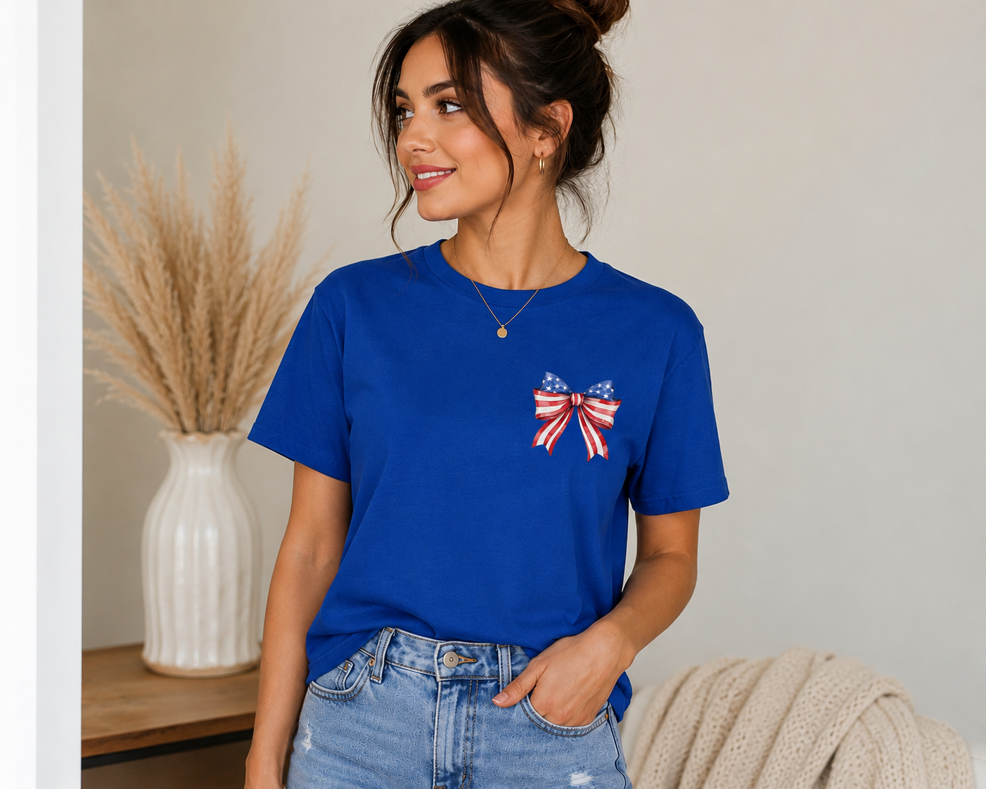 America Patriotic T-Shirt – USA Flag Bow Fourth of July Tee