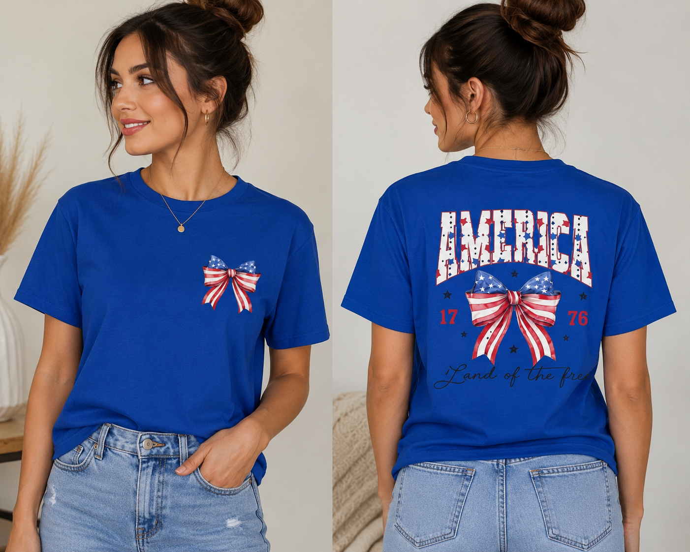 America Patriotic T-Shirt – USA Flag Bow Fourth of July Tee