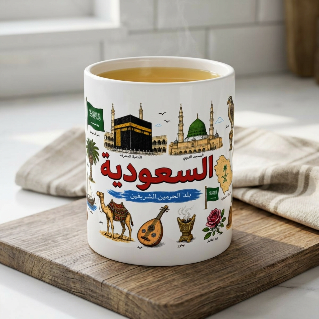 Saudi Arabia Icons Accent Coffee Mug — Saudi Landmarks & Culture 11oz