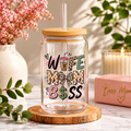 Sipper Glass — "Wife Mom Boss" 16oz Clear Travel Tumbler with Straw