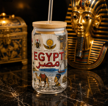 Egypt Travel Sipper Glass — 16oz Egyptian Landmarks & Icons Drink Tumbler