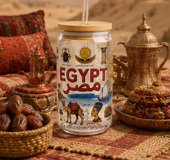 Egypt Travel Sipper Glass — 16oz Egyptian Landmarks & Icons Drink Tumbler