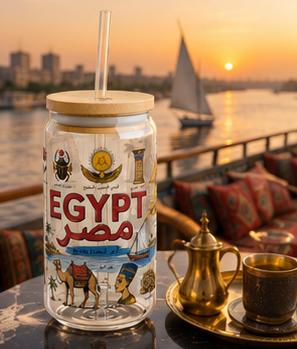 Egypt Travel Sipper Glass — 16oz Egyptian Landmarks & Icons Drink Tumbler
