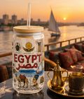 Egypt Travel Sipper Glass — 16oz Egyptian Landmarks & Icons Drink Tumbler