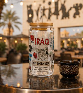Iraq Travel Collage Sipper Glass — 16oz Souvenir Tumbler with Straw