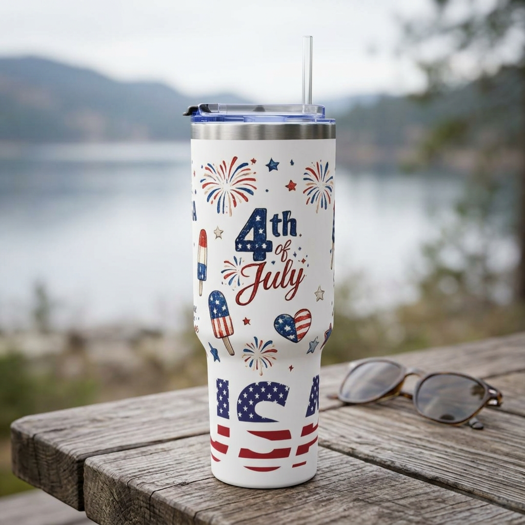 4th of July USA Vacuum Tumbler — 40oz Patriotic Thermal Cup