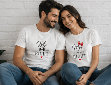 Mr. Right T‑Shirt — Groom/Bride Gift Tee with Bow Tie Design