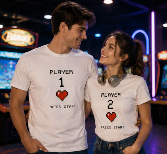 Player 2 T-Shirt — Cute Gaming 'Player 2' Tee with Heart (Perfect for Partners & Expecting Parents)