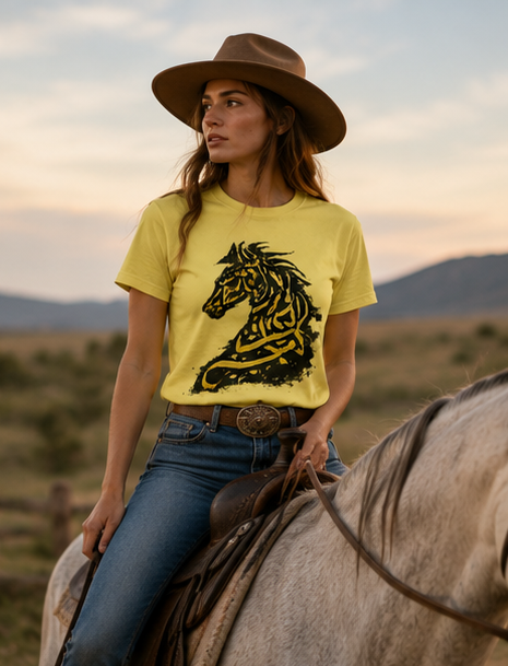 Tribal Gold Horse T-Shirt — Stylized Celtic Stallion Tee
