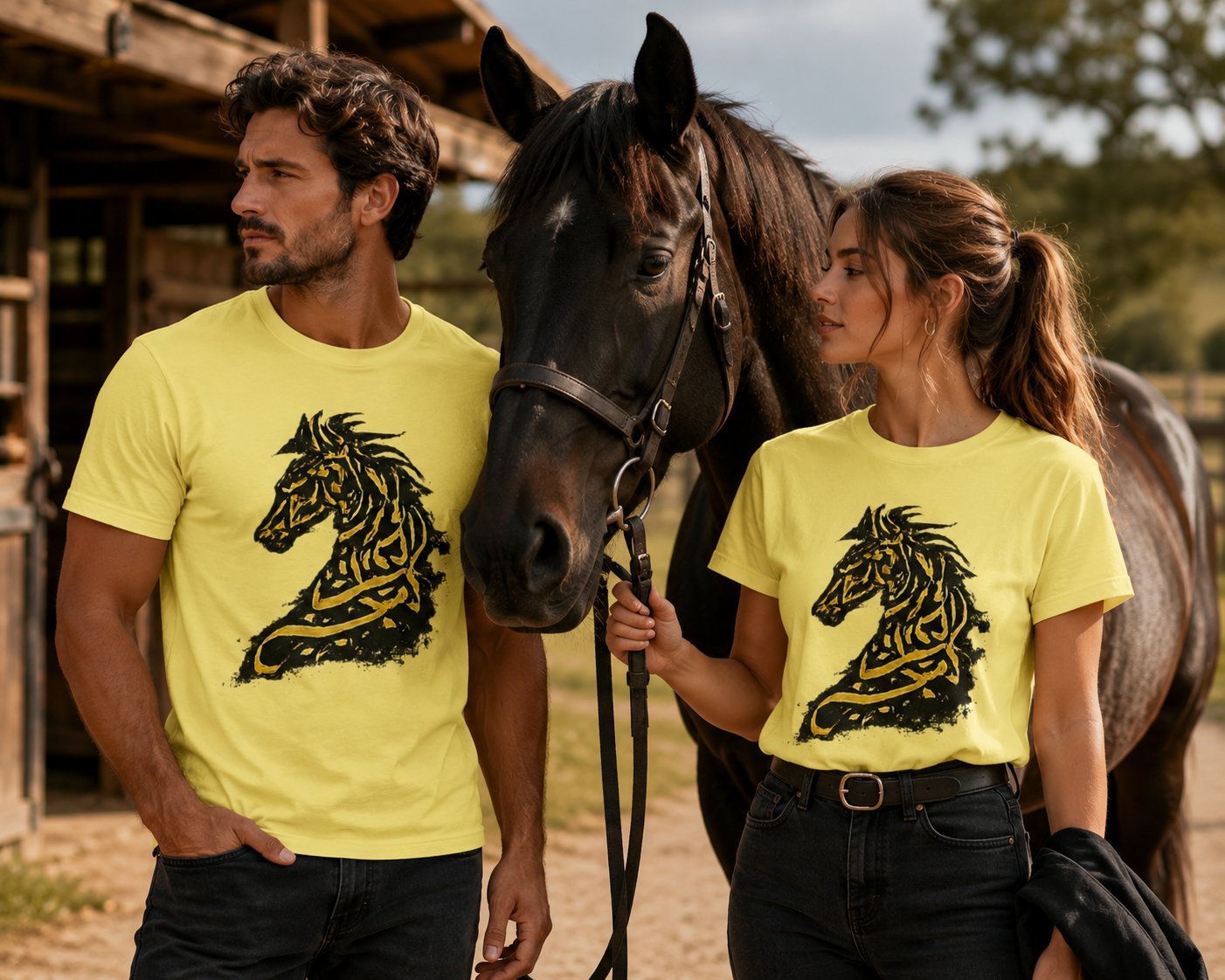 Tribal Gold Horse T-Shirt — Stylized Celtic Stallion Tee