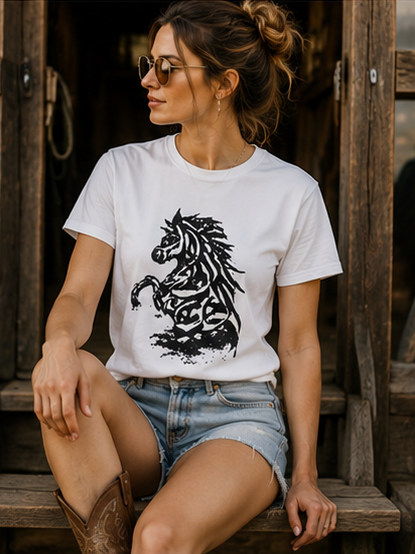 Tribal Stallion T‑Shirt — Bold Black Horse Graphic
