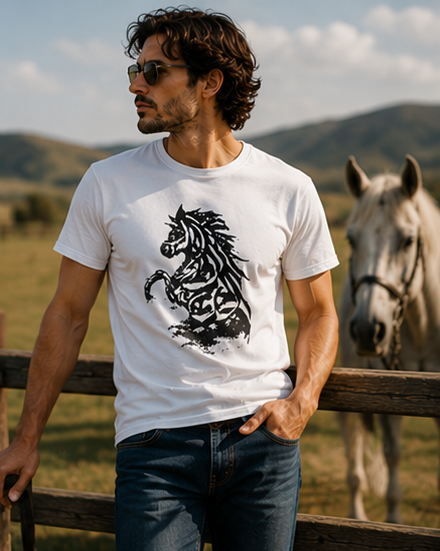 Tribal Stallion T‑Shirt — Bold Black Horse Graphic
