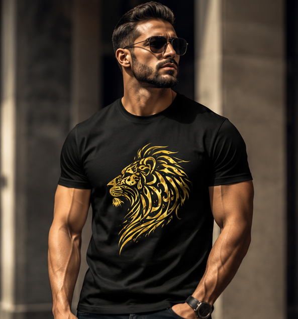 Lion Head Graphic T-Shirt — Yellow Stylized Pride Tee